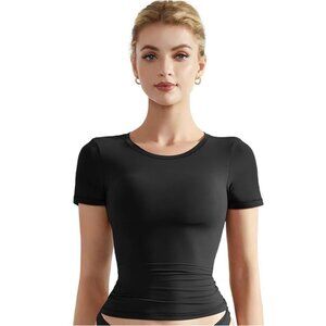 NWT SUUKSESS Women Fitted Basic Tee Crew Neck Short Sleeve Y2K Crop Top Size S